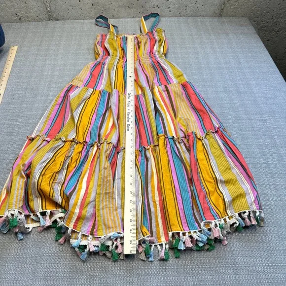 Tahari ASL Striped Tassel Midi Sundress‎ size 6 Boho Cotton Smocked Waist Resort - Picture 8 of 8
